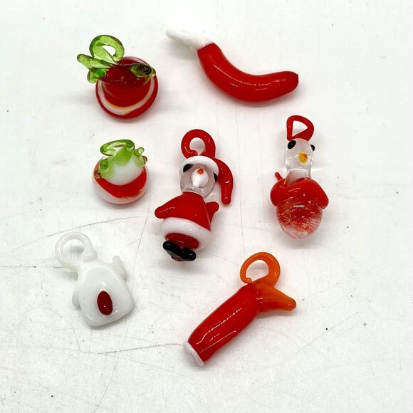 Set Of 7 Miniature Hand Blown Glass Christmas Ornaments 1” Santa Bells - Picture 2 of 3